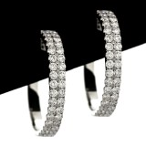 2.60 Cts. 18K White Gold Double Row Diamond Hoop Earrings